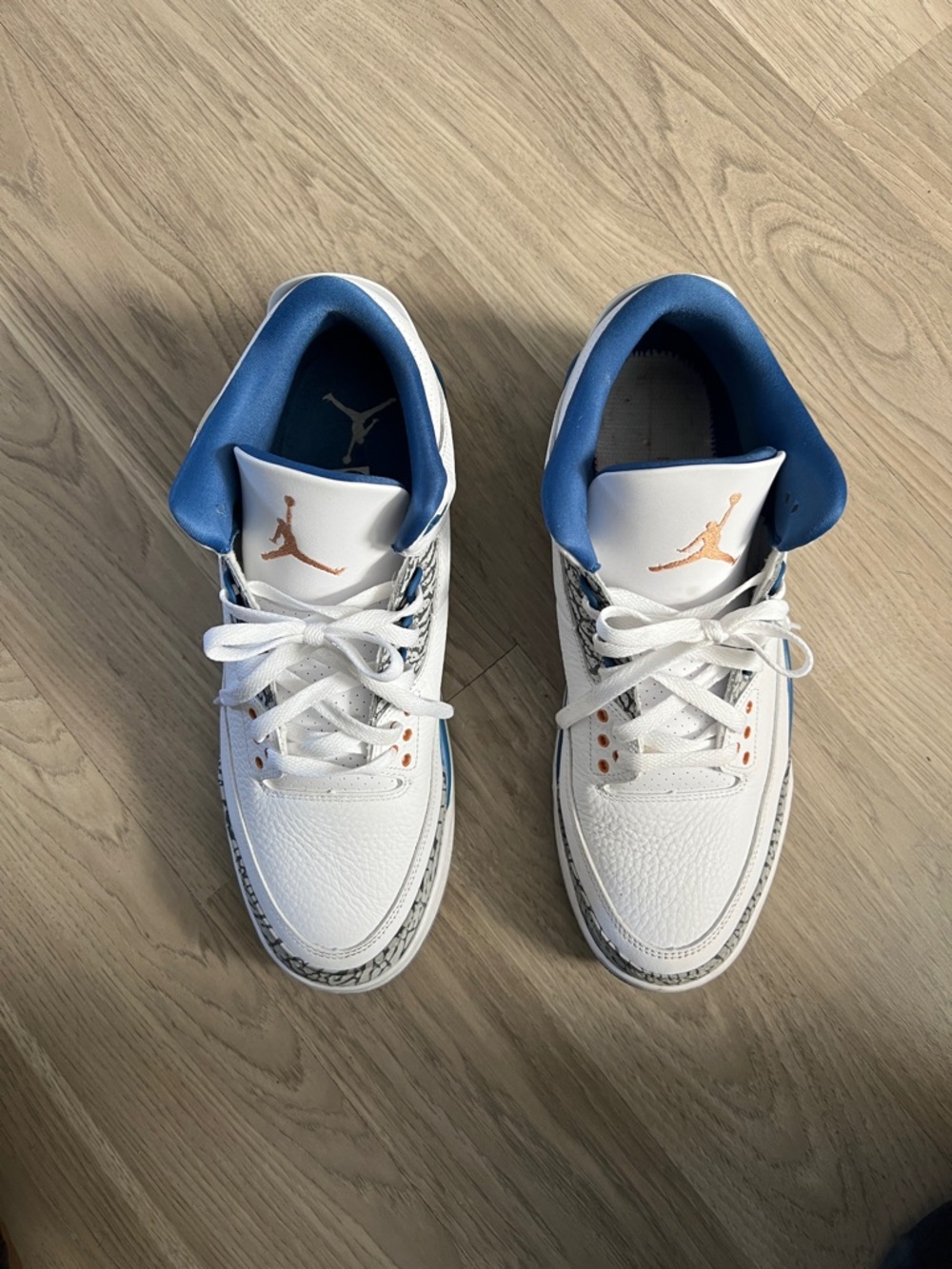 Jordan White Blue Gold Retro Sneakers